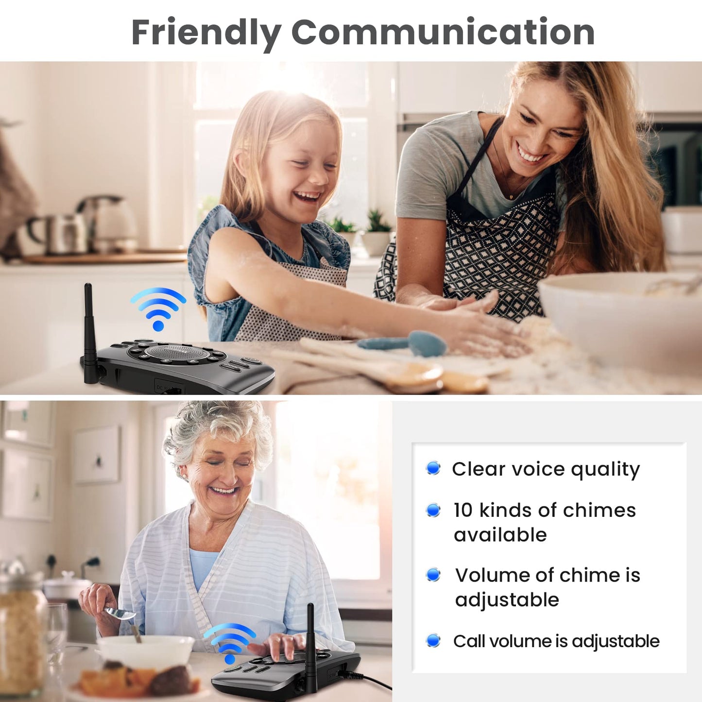 Hands-Free Intercoms Wireless for Home Business, Wuloo Upgrade Two Way Audio Intercom System for Elderly, Full Duplex Room to Room Intercom with 5280 ft Range Clear Sound Anti-Interference, 1-Pack