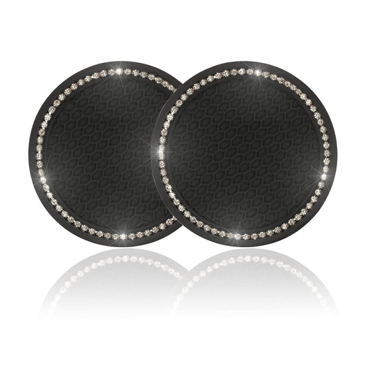 JUSTTOP Car Cup Holder Coaster, Insert 2 Pack Universal Auto Anti Slip, Bling Crystal Rhinestone Car Interior Accessories-Black