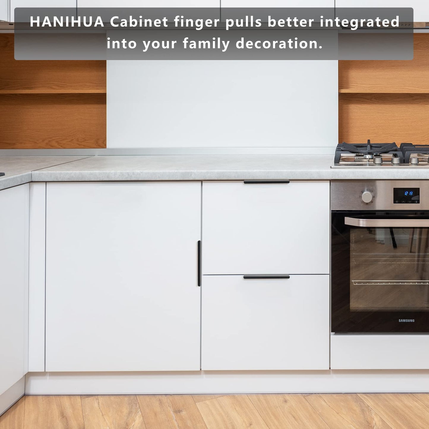 HANIHUA 10 Pack Black Cabinet Handles Modern Finger Edge Pulls for Cabinets 6"/150mm Length, Matte Black Drawer Pulls Kitchen Tabs Pull Hardware Aluminum