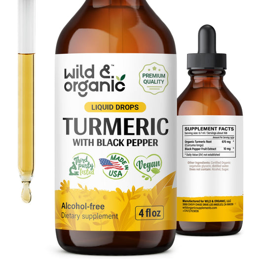 Turmeric Liquid Extract Supplement - Organic Turmeric Curcumin Drops with Black Pepper - Turmeric Root Tincture - Vegan, Alcohol Free - 4 fl oz