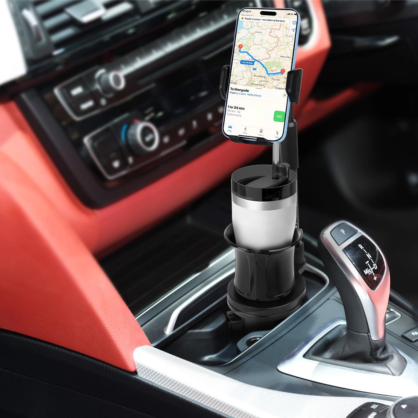 Cup Phone Holder for Car, 2 in 1 Universal Cup Phone Mount for Car, Stretchable Long Neck Car Phone Mount No Shaking 360° Rotation Cup Holder for Car, Track, Compatible with All iPhone Samsung Phones