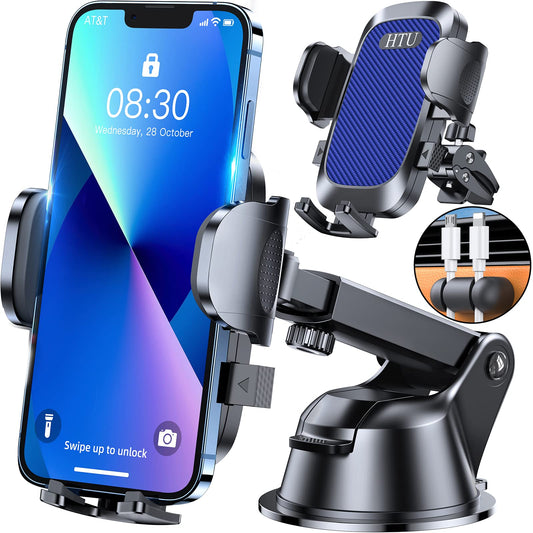 𝟮𝟬𝟮𝟯 𝐔𝐩𝐠𝐫𝐚𝐝𝐞𝐝 Cell Phone Holder for Car【Powerful Suction Cup Never Fall】 Universal Car Phone Holder Mount for Dashboard Windshield Air Vent Long Arm Cell Phone Car Mount,Sapphire Blue