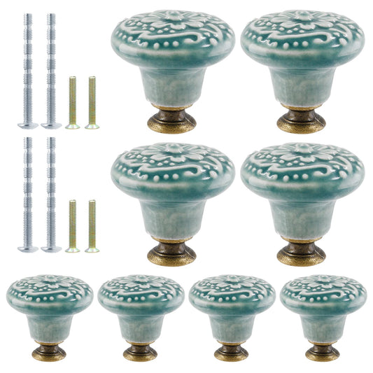 suiwotin 8pcs Green Ceramic Knobs, Vintage Kitchen Cabinet Knobs Pulls, Retro Ceramic Dresser Knobs, Decorative Drawer Pull Knob Handles for Closet, Cupboard, Furniture Door Knobs