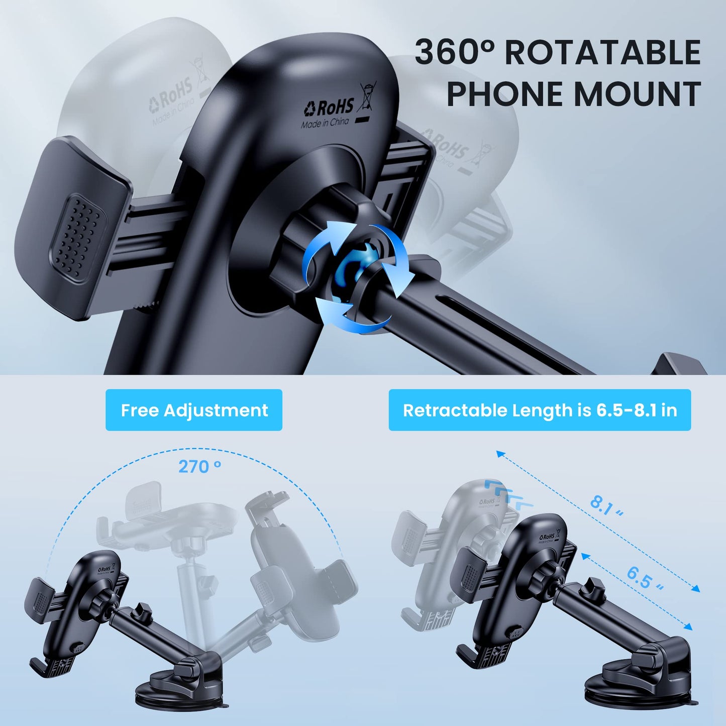 Car Phone Holder Mount Phone Mount for Car Windshield Dashboard Air Vent Universal Hands Free Automobile Cell Phone Holder Fit for iPhone Smartphones