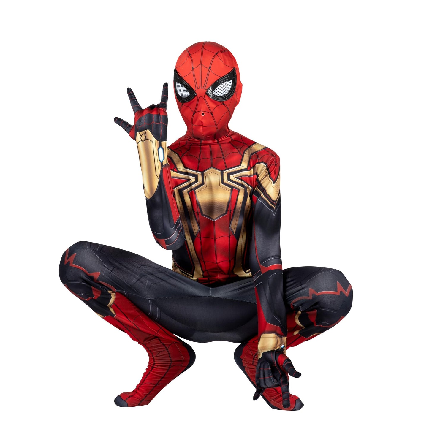 MARVEL Integrated Spider-Man Official Youth Deluxe Zentai Suit - Spandex Jumpsuit with Printed Design and Spandex Detachable Mask with Plastic Eyes