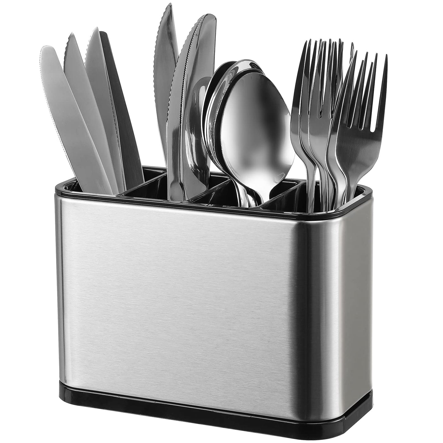 LIBODOUR Utensil Holder Kitchen Utensil Holder For Countertop Organizer Stainless Steel Kitchen Storage Cooking Utensils Silverware Caddy Large Capacity Flatware Spoon Spatula Fork Utensil Holder