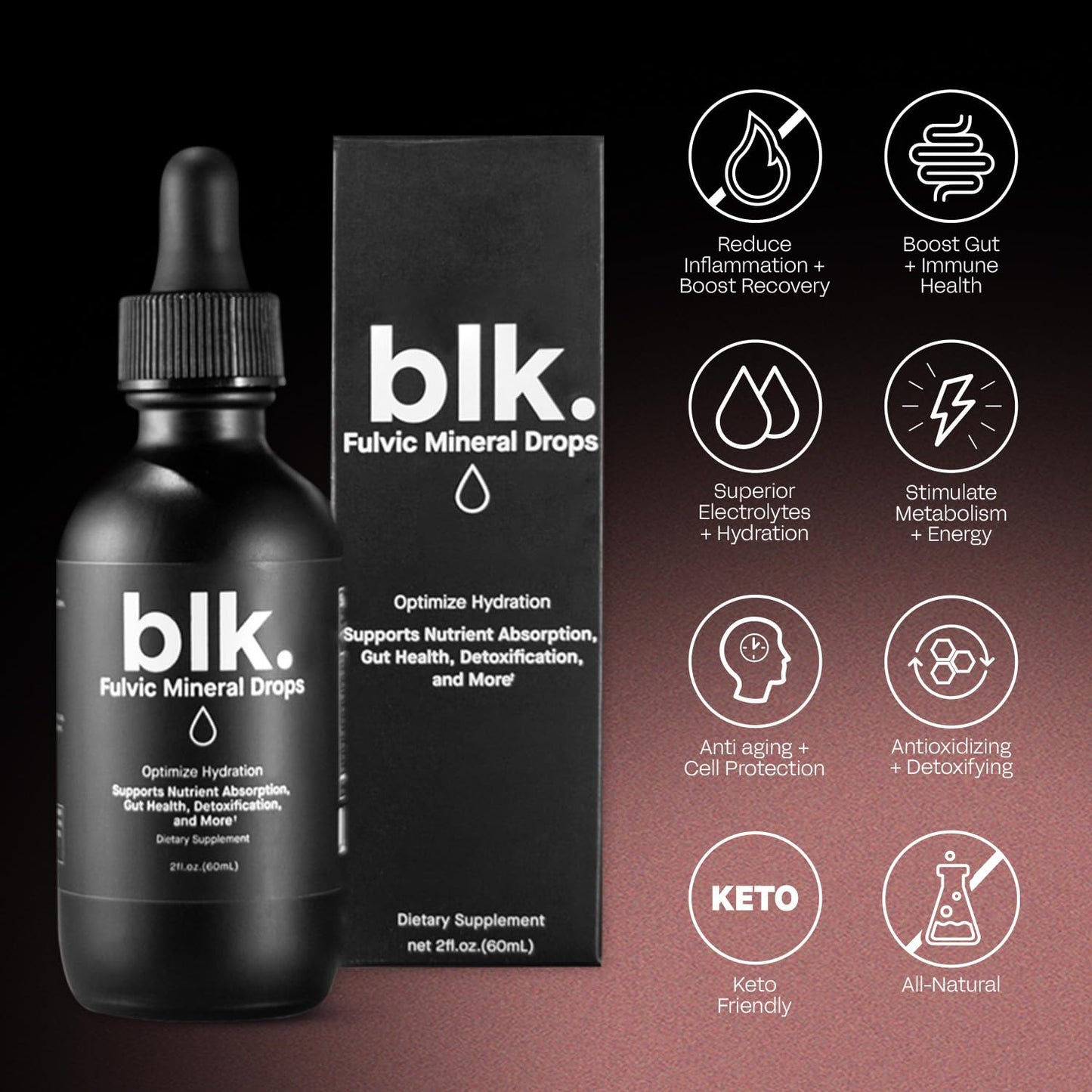 blk. Mineral Drops, 2oz., Alkaline Water Drops with Concentrated Fulvic Minerals, Bioavailable Fulvic & Humic Acid Extract, Trace Minerals, Electrolytes to Hydrate, Repair & Restore Cells