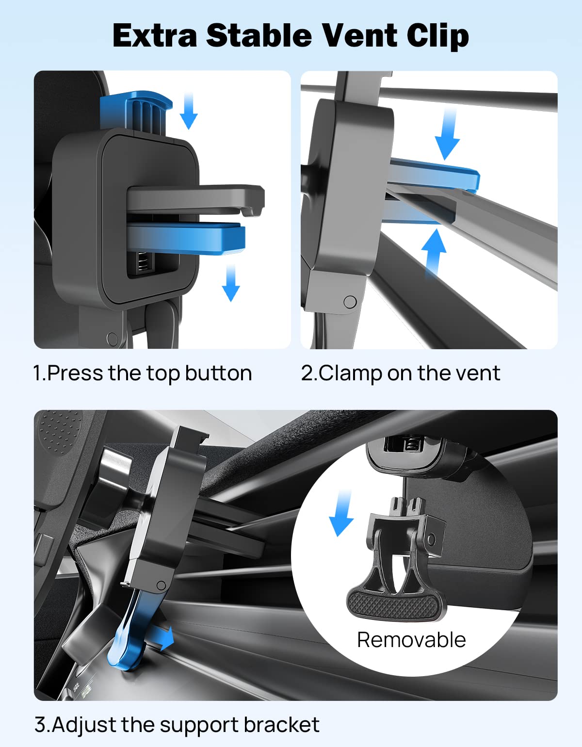 JOYTUTUS Phone Mount for Car, 3 in 1 Long Arm Strong Suction Cup Car Phone Holder, Universal Hands-Free Phone Holder for Car Windshield Dashboard Air Vent, Fit iPhone Samsung All Smartphones