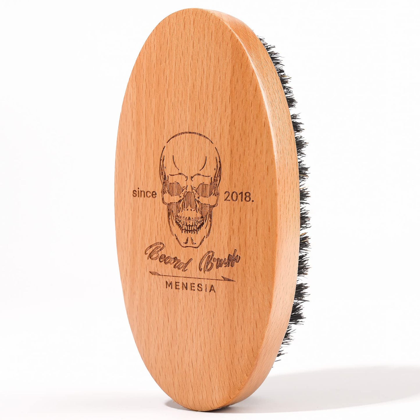 Menesia Boar Bristle Hair Beard Brush for Men, Small Soft Beard Brush, Pocket Travel Men's Wooden Mustache Brush (Skull)