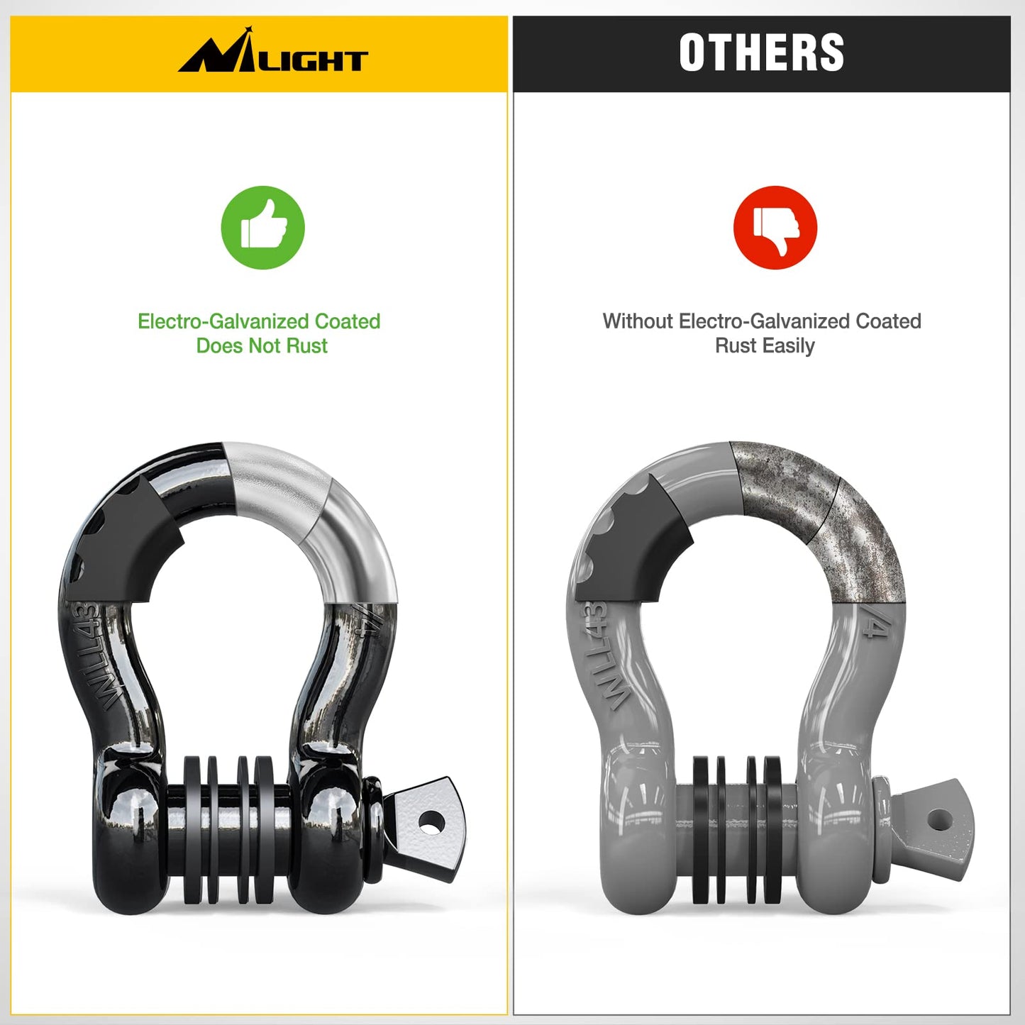 Nilight - 90052B 2 Pack 3/4" D-Ring Shackle 4.75 Ton (9500 Lbs) Capacity with 7/8" Pin Heavy Duty Off Road Recovery Shackle with Isolators & Washer Kit for Jeep Truck Vehicle