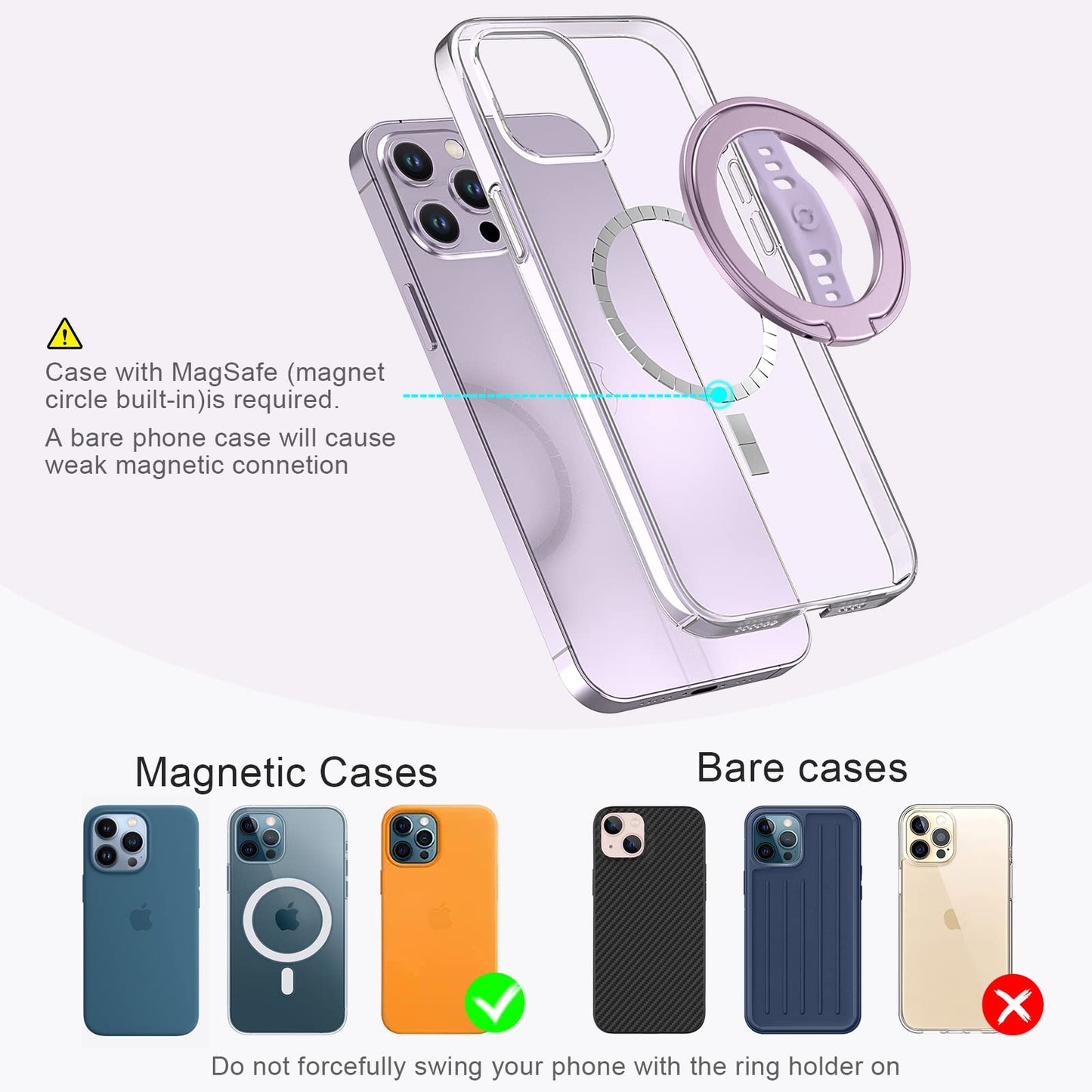 EWA The New MagOne (Upgrade) Compatible with MagSafe Phone Grip Stand with Silicone Finger Strap, Removable Magnetic Ring Holder Kickstand Loop, Only for iPhone 15, 14, 13 Pro/Max/Plus