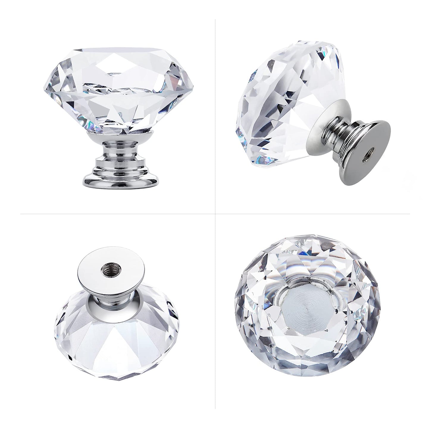 Ravinte 25 Pack Crystal Knobs for Dresser Drawers Glass Cabinet Knobs Diamond Shaped Drawer Knobs - 30 mm Knobs with Silver Base