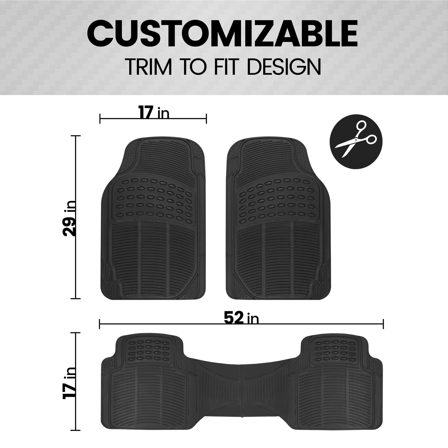 BDK ProLiner Floor Mats for Cars Trucks SUV, Black 3-Piece Heavy Duty Car Mats with Universal Fit Design, All Weather Car Floor Liners