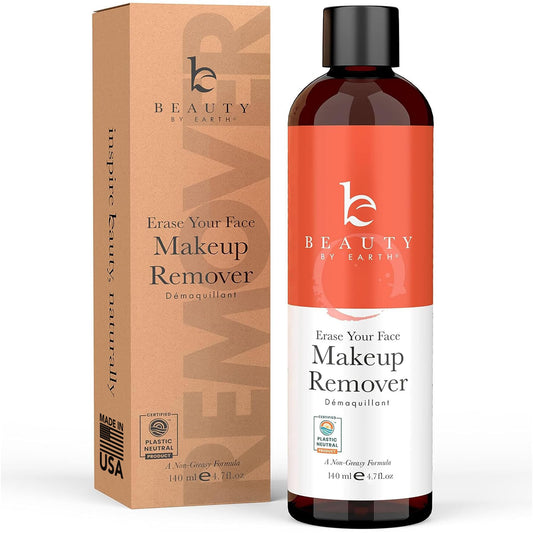 Beauty by Earth Makeup Remover - with Organic Aloe Vera & Witch Hazel, Use with Eye Makeup Remover Wipes or Cotton Pads, Gentle Non-Greasy Makeup Remover for Dry, Oily and Sensitive Skin Type