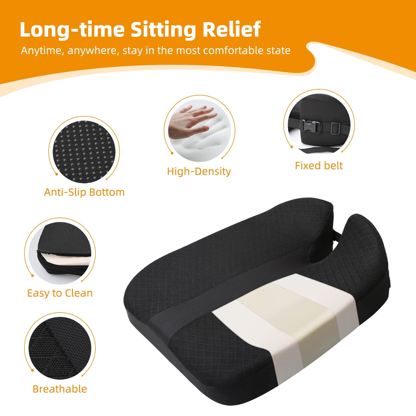 2023 Upgraded Car Seat Cushion Pad Foam Heightening Wedge, Coccyx Cushion for Tailbone Pain Lower Back Pain Relief Seat Cushion for Short People Driving, Truck Seat Cushion for Office Chair