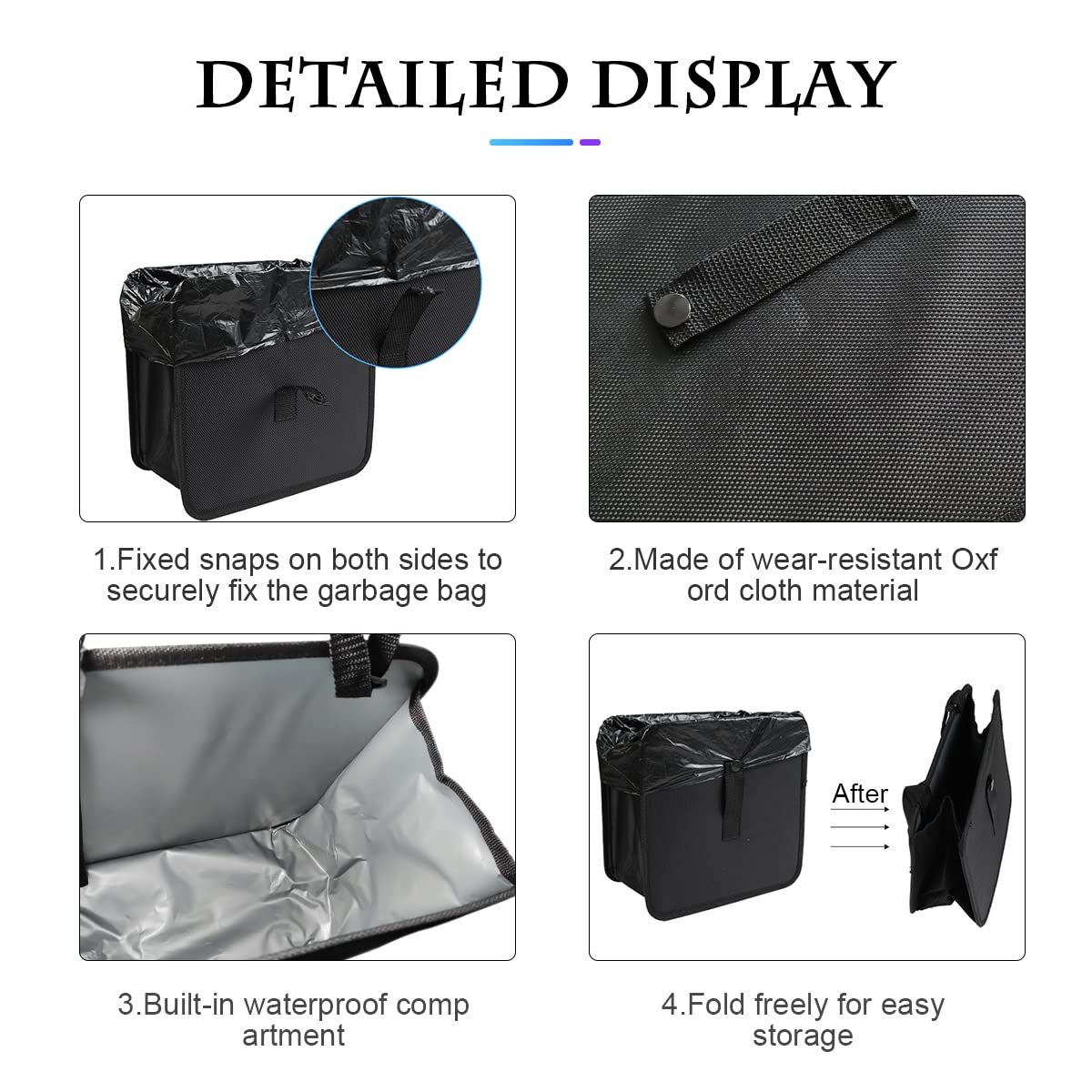 Fekey&JF Foldable Car Trash Can, Hanging Waterproof Leakproof Trash Can Storage Bag for Car with Large Capacity, Car Interior Accessories (Large)