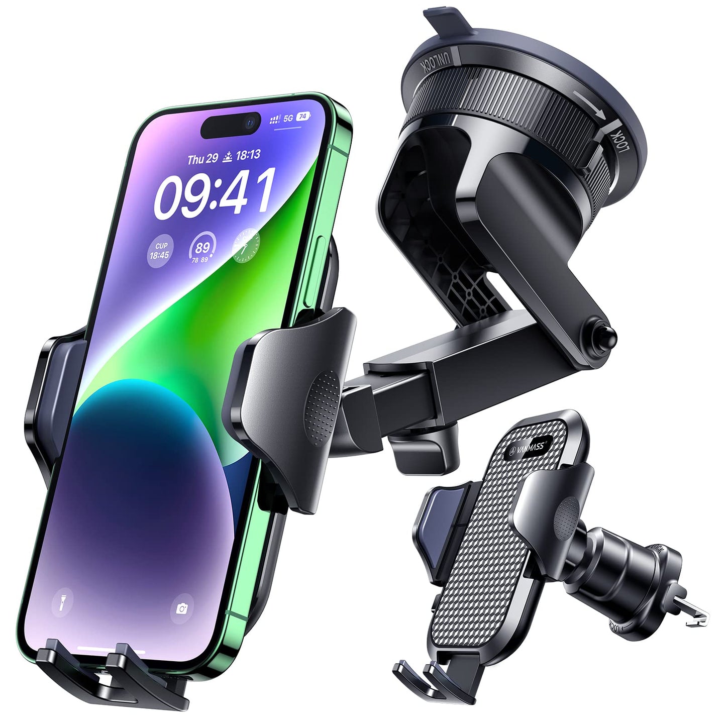 [True Military-Grade] Car Phone Holder VANMASS [2023 Strongest Suction & Clip] Cell Phone Mount for Dashboard Windshield Vent Truck Accessories Cradle Dash Stand for iPhone 14 Pro Max 13 12 11 Android