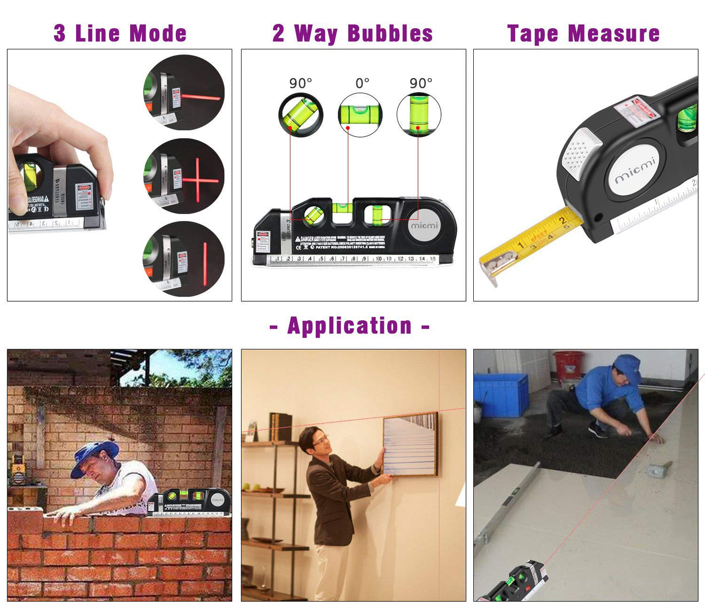 Laser level, Multipurpose Laser Tape Measure Line 8ft+ Tape Measure Ruler Adjusted Standard and Metric Rulers Update Batteries MICMI