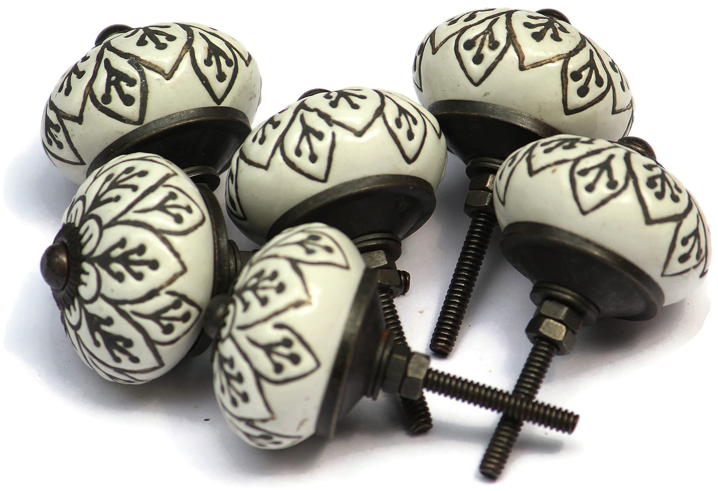 owlKraft Set of 6 Vintage Theme Black and White Ceramic Knobs - Cabinet knobs - Drawer knobs - Cabinet pulls - Door knobs (Spade)