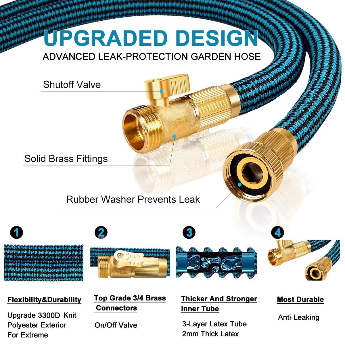 Expandable Garden Hose 100ft - Flexible Water Hose with 10 Function Nozzle -Leakproof Lightweight No-Kink Garden Hose