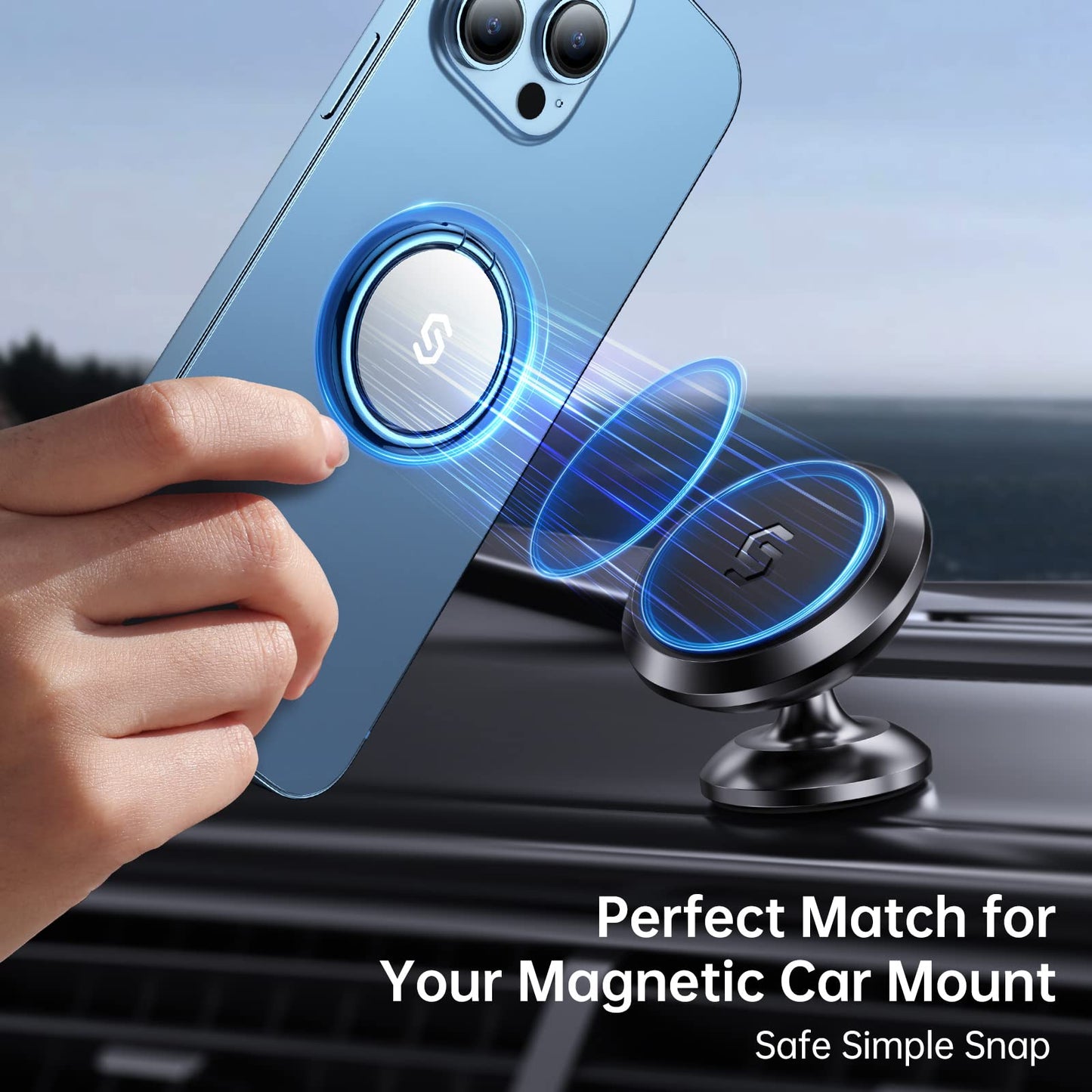 Syncwire Cell Phone Ring Holder Stand, 360 Degree Rotation Finger Ring Kickstand Polished Metal Phone Grip for Magnetic Car Mount Compatible with iPhone, Samsung,Pixel, Smartphone Accessories - Blue