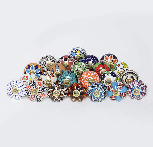 Multicolor Assorted Cabinet Knobs - Set of 30 Pcs - Ceramic Drawer Pull Handle Kitchen Cupboard Wardrobe Knob Boho Room Decorative Furniture Hardware