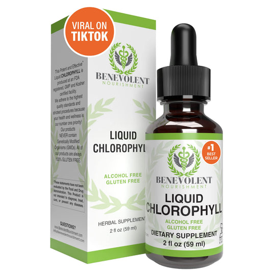 Benevolent Chlorophyll Liquid Drops - 100% Natural + 4X Potency Concentration for Energy Boost, Immune System Support, Internal Deodorant, Altitude Sickness. Not Watered Down. Minty Flavor