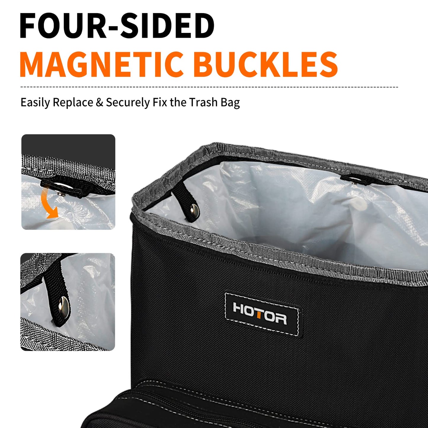 HOTOR Car Trash Can 2.5 Gallon - Handy Tissue Holder, Easy-to-Install Car Accessory Interior, Leak-Proof Organizer and Storage Bag for the Back/Front/Console of Any Cars, Sedans, SUVs & Trucks