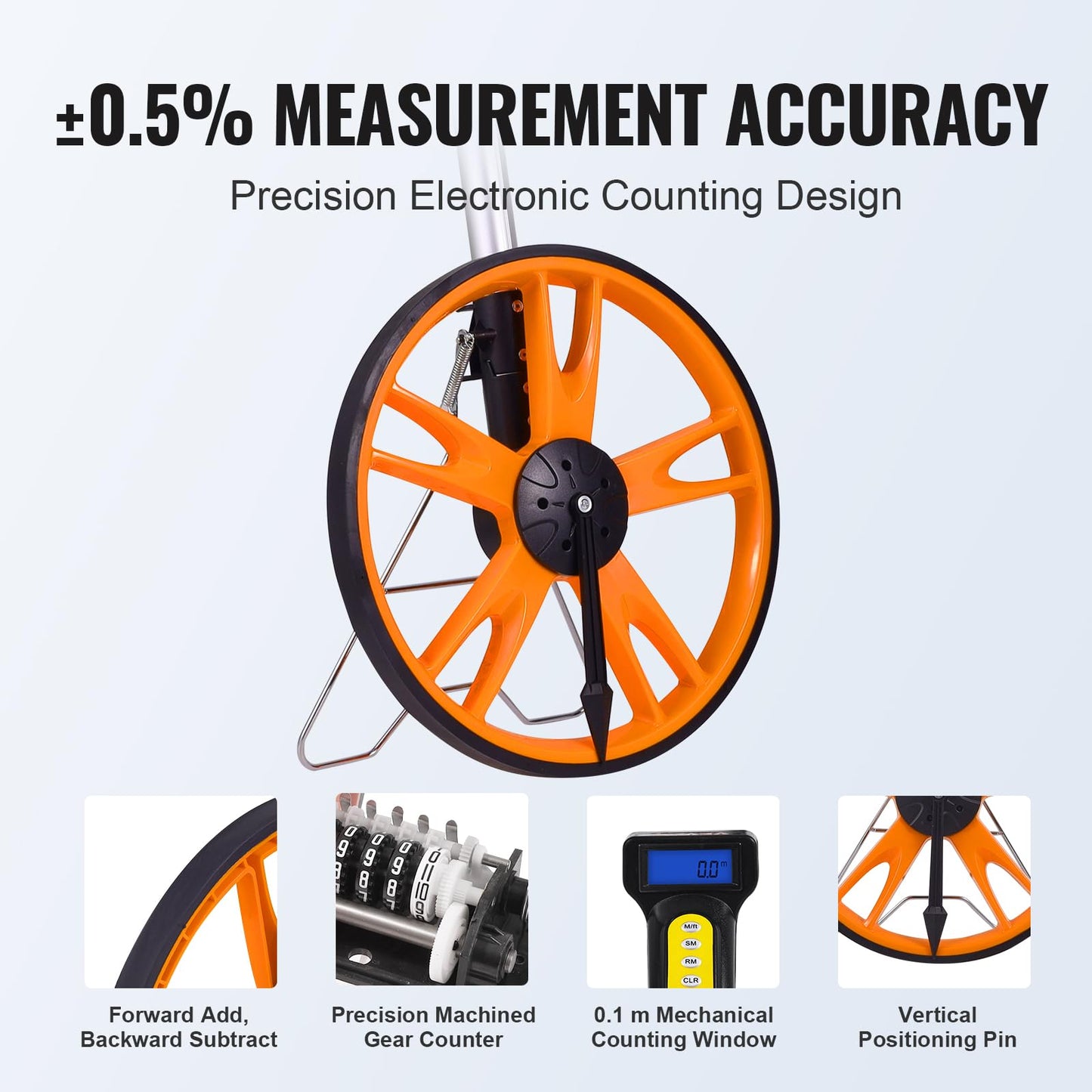 VEVOR Measuring Wheel in Feet and Inches,12.5 in Wheel Diameter, 40.94-27.95 in Telescoping Measure Wheel, Measurement 0-9,999Ft with Back Bag, Suitable for Lawn/Hard/Soft/Wood Road Measuring