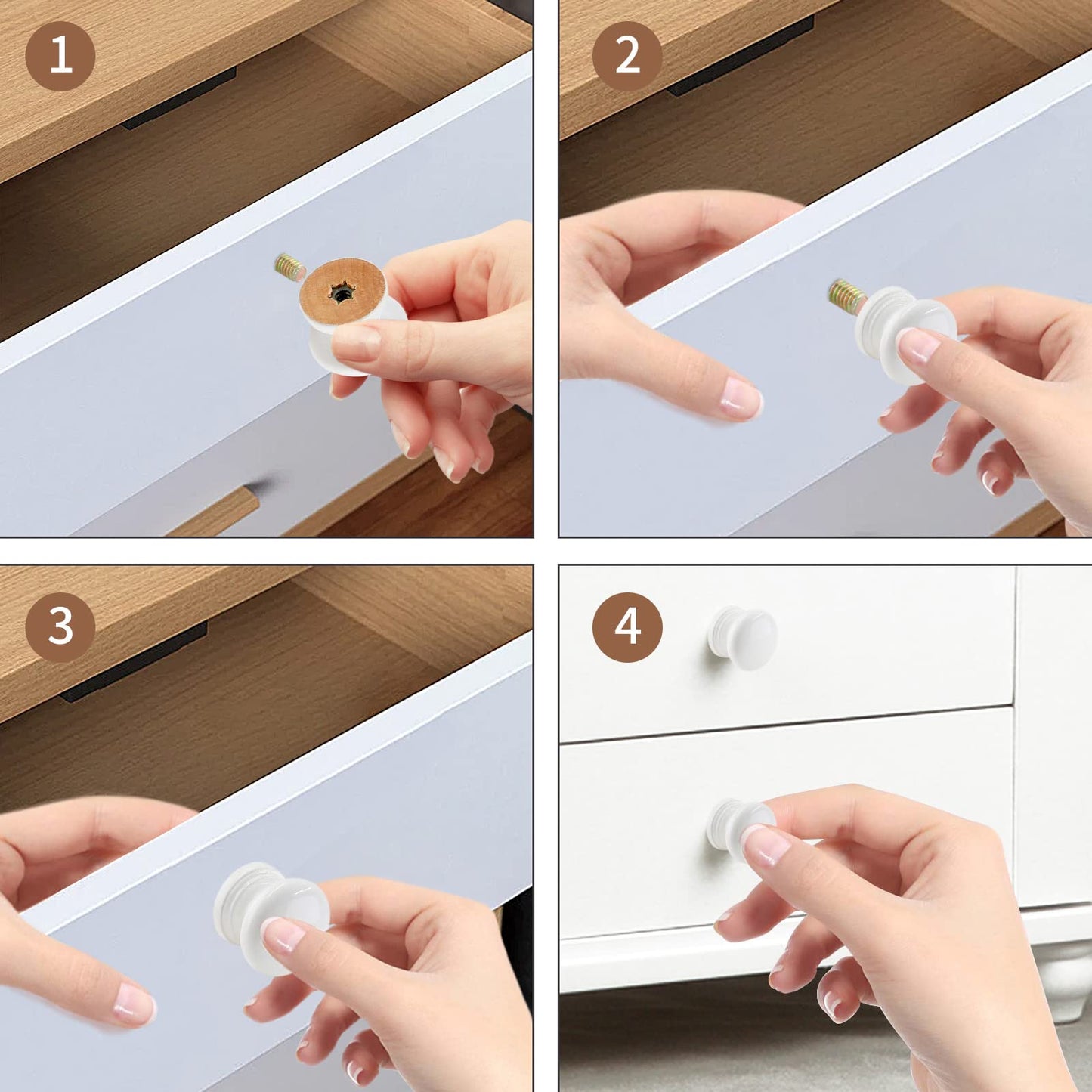 Kemcatui 12Pcs White Wood Dresser Knobs, Mushroom Shape Wood Drawer Knobs, Wood Cabinet Knobs, Single Handle Pulls with Screws Hardware (Diameter: 1Inch, Height: 0.82 Inch)