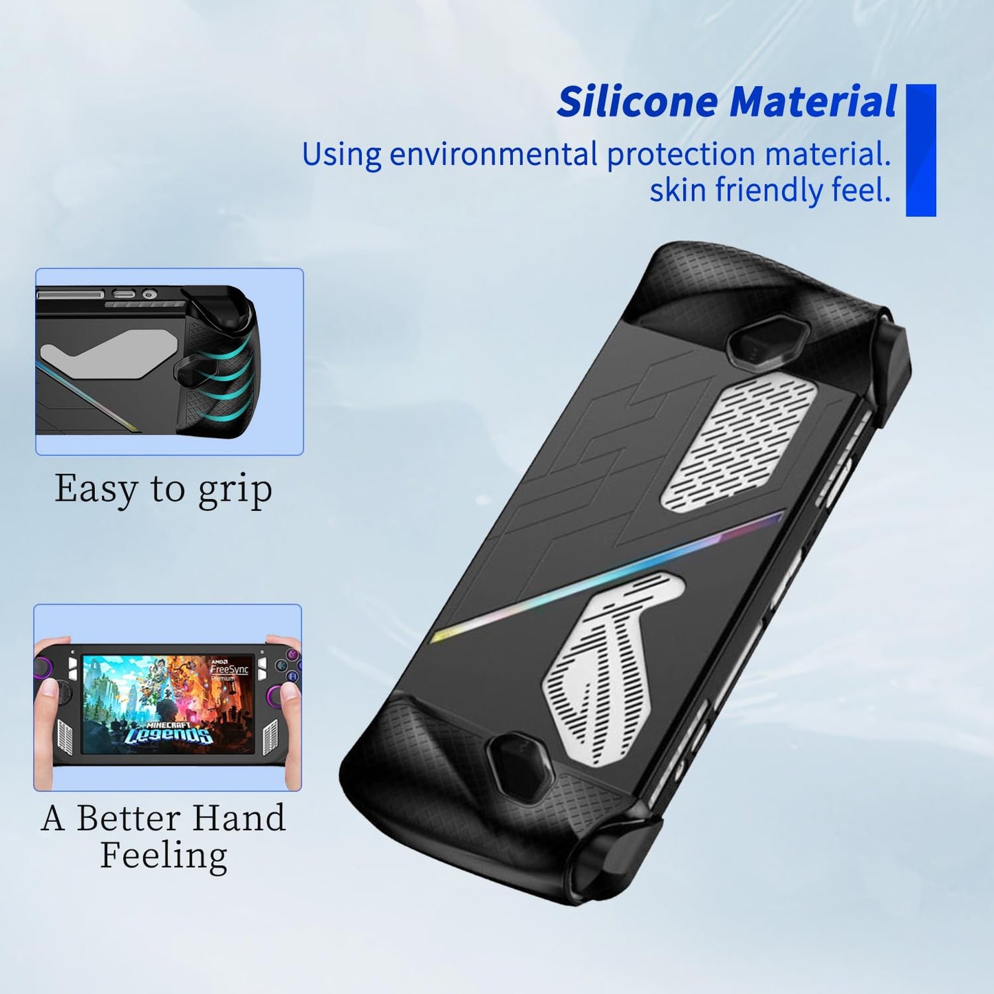 Silicone Case Compatible with ASUS ROG Ally 7" 2023- Flexible, Full Coverage,Shockproof, Anti-Scratch, Drop-Proof, Non-Slip (Black)-2*Screen Protectors