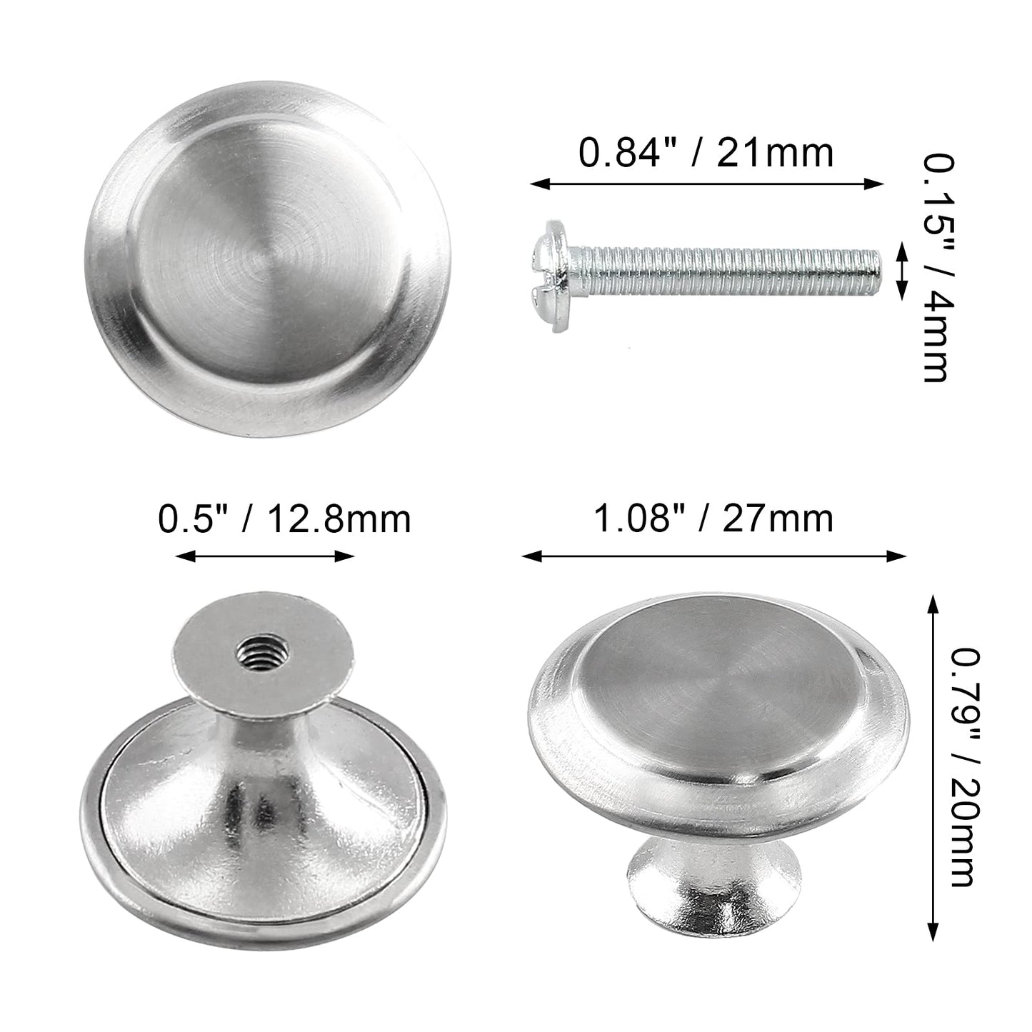 Seimneire 15pcs Round Cabinet Knobs, 1.06 Inch Round Cabinet Pulls Round Drawer Knobs Hardware Round Knobs for Kitchen Cabinet Cupboard Drawer Dresser, Silver