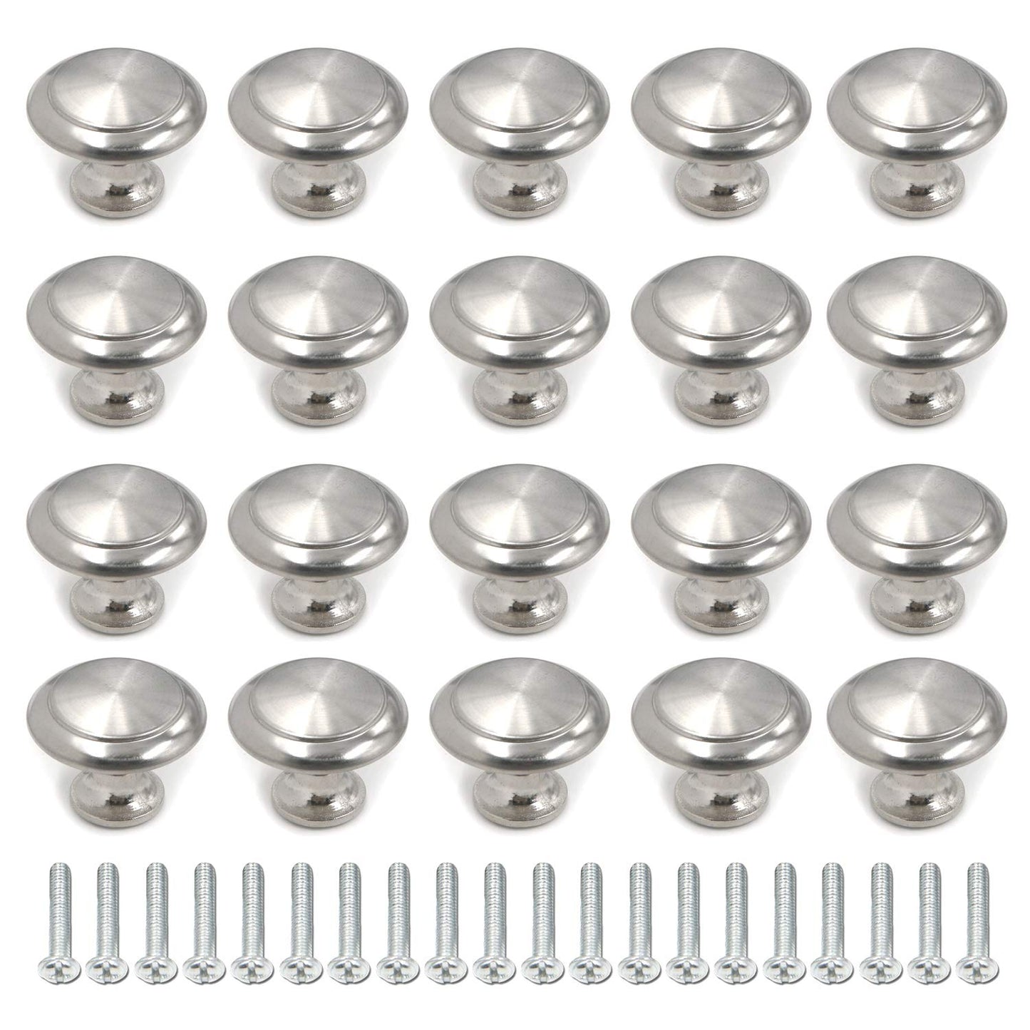 Geesatis 20 pcs Silver Cabinet Knobs Round Brushed Nickel Drawer Knobs Modern Cabinet Door Knobs Kitchen Cabinet Knobs, with Mounting Screws, Knob Dia 1.2 inch