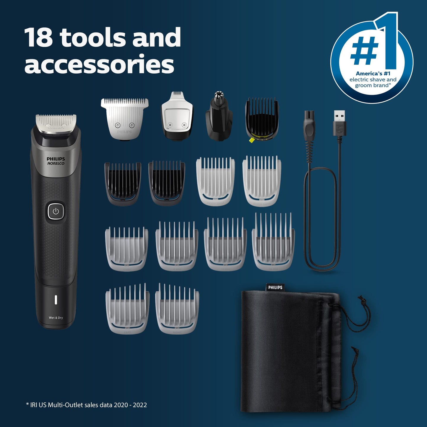 NEW Philips Norelco Multigroom Series 5000 18 Piece, Beard Face, Hair, Body and Intimate Hair Trimmer for Men - NO BLADE OIL MG5910/49