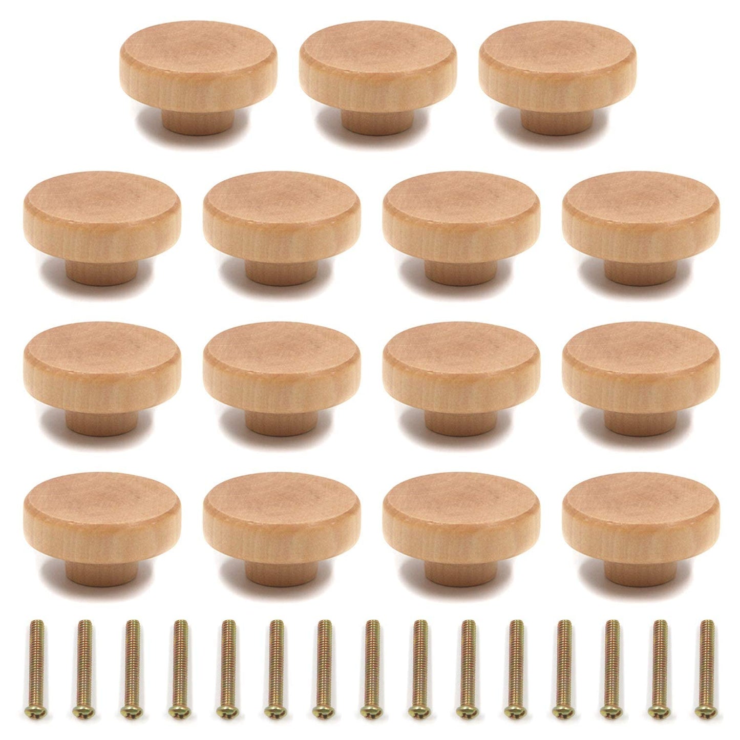 MY MIRONEY Round Wood Cabinet Knobs Pulls Handles 1.5" Diameter Hardware Furniture Drawer Knobs Dresser Wardrobe Cupboard Pulls Pack of 15