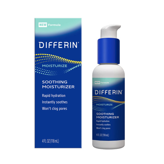 Differin Face Moisturizer, Soothing Lotion for Face and Body, Gentle Skin Care for Acne Prone Sensitive Skin, 4 oz (Packaging May Vary)