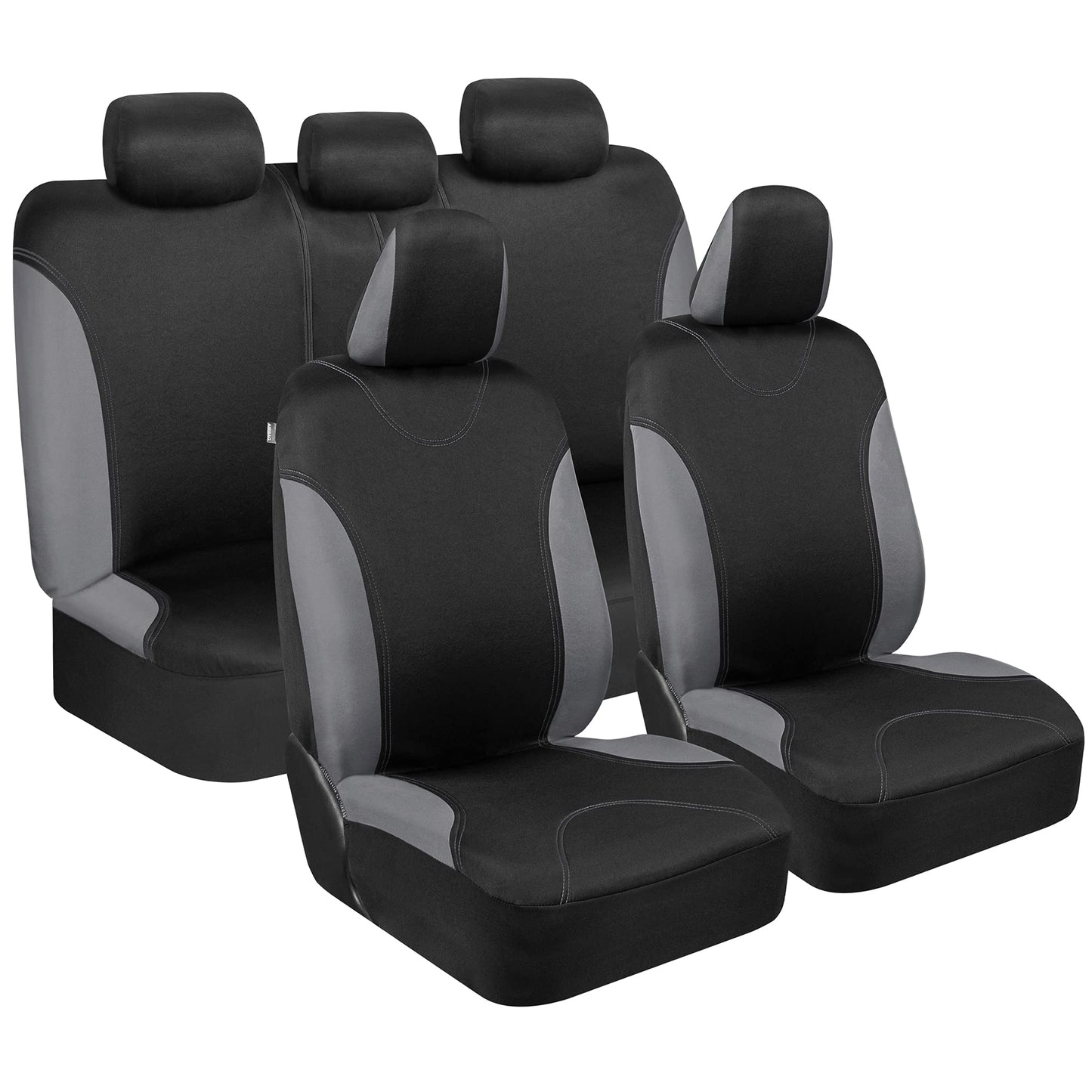 BDK UltraSleek Gray Seat Covers for Cars Full Set, Two-Tone Front Seat Covers with Matching Back Seat Cover, Stylish Car Seat Protectors with Split Bench Design, Automotive Interior Covers