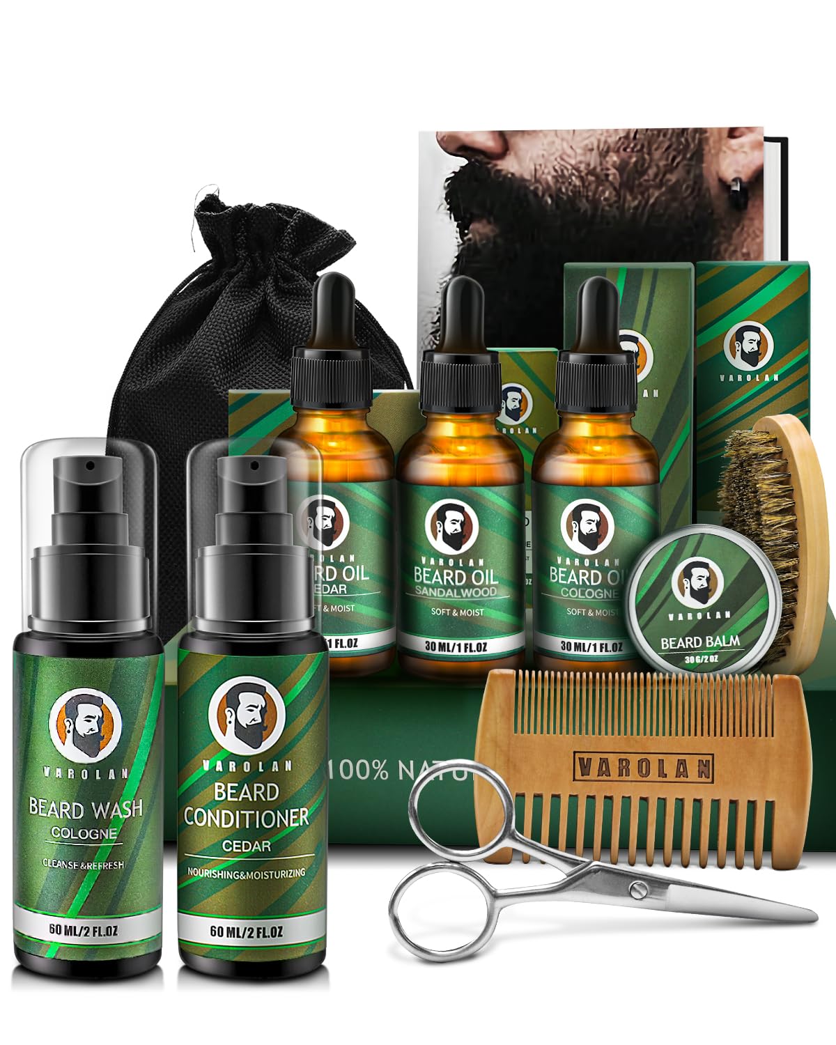 Gifts for Men, Mens Gifts, Birthday Gifts for Him, Beard Oil, Balm, Conditioner, Wash, Brush, Comb, Scissor, Storage Bag, Beard Care & Grooming Set - Mustache Gifts for Him Dad Husband Boyfriend