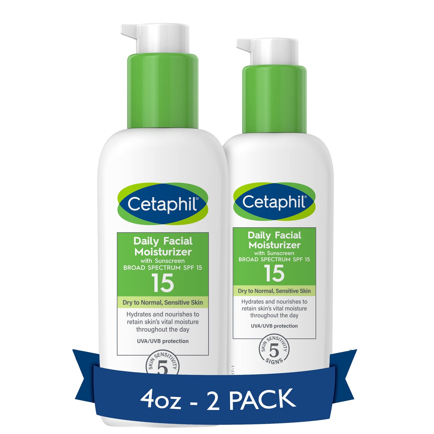 Cetaphil Daily Facial Moisturizer SPF 15, 4 Fl Oz, Gentle Facial Moisturizer for Dry to Normal Skin Types, No Added Fragrance, Pack of 2, (Packaging May Vary)