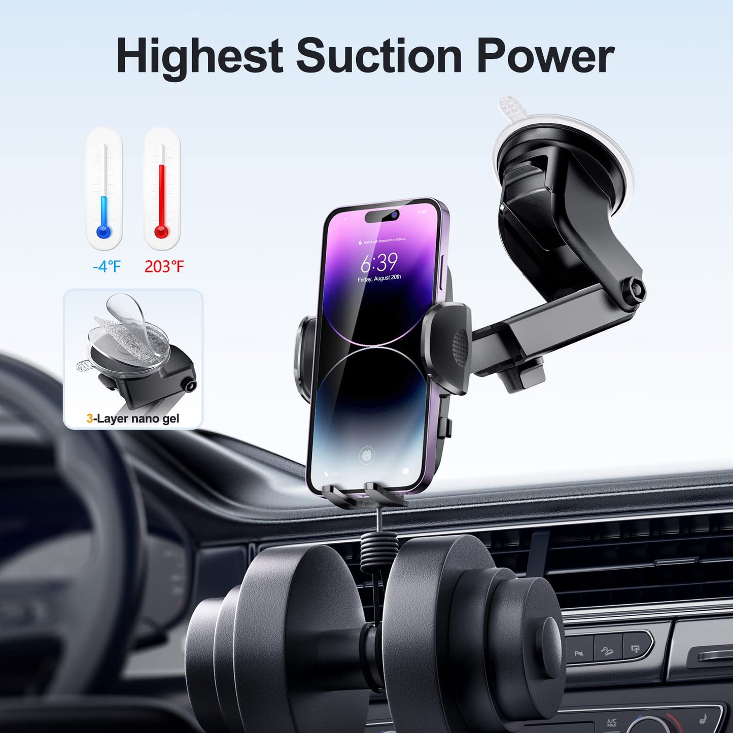 Eyemay 2023 Upgraded Car Phone Holder Mount - [ Bumpy Roads Friendly ] Phone Mount for Car Dashboard Windshield Air Vent 3 in 1, Hand Free Mount for iPhone 14 13 12 Pro Max Samsung All Cell Phones