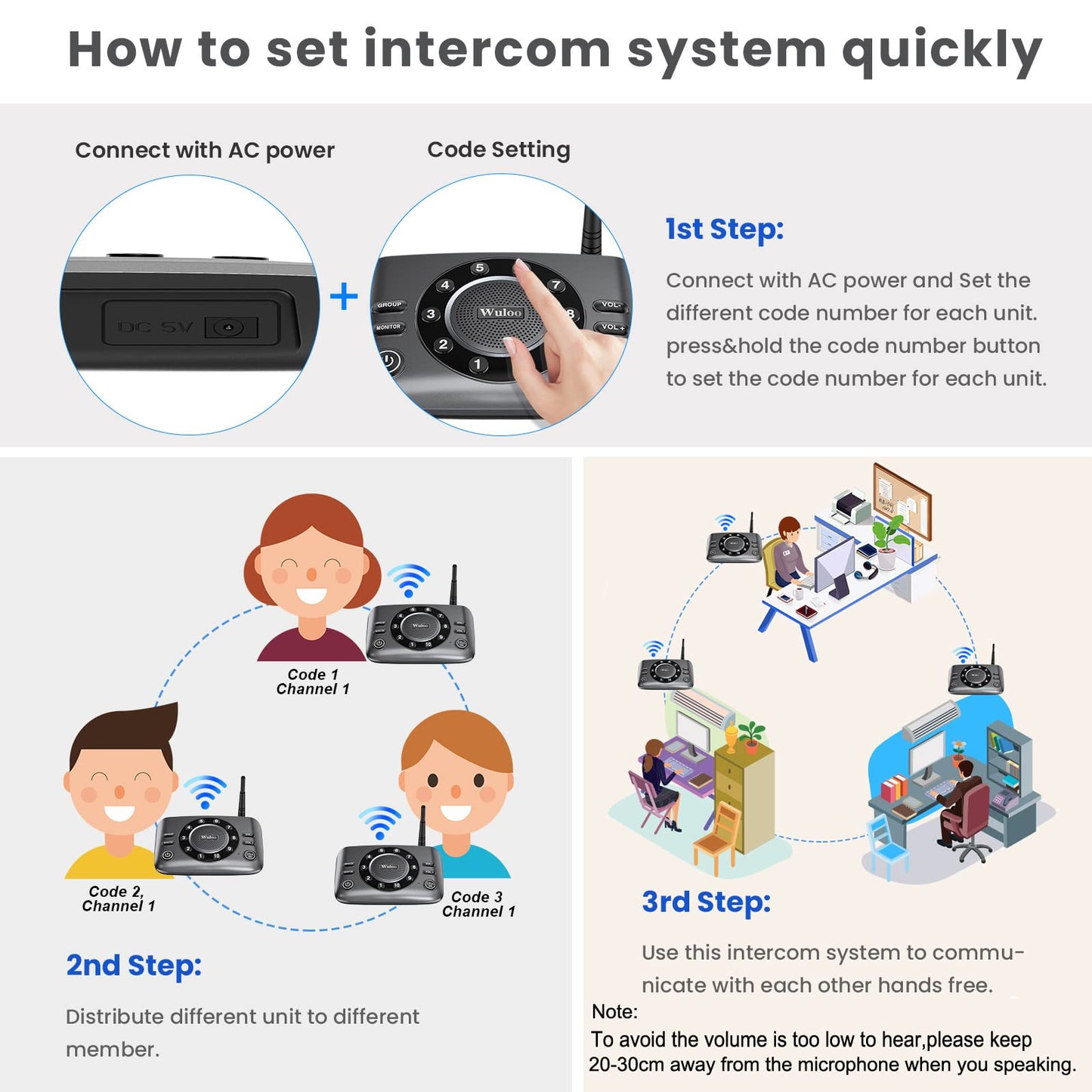 Hands-Free Intercoms Wireless for Home Business, Wuloo Upgrade Two Way Audio Intercom System for Elderly, Full Duplex Room to Room Intercom with 5280 ft Range Clear Sound Anti-Interference, 1-Pack