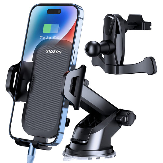 SUUSON Car Phone Holder Mount【Upgraded】-【Bumpy Roads Friendly】 Phone Mount for Car Dashboard Windshield Air Vent 3 in 1,Hand Free Mount for iPhone 14 13 12 Pro Max Samsung All Cell Phones (Black)