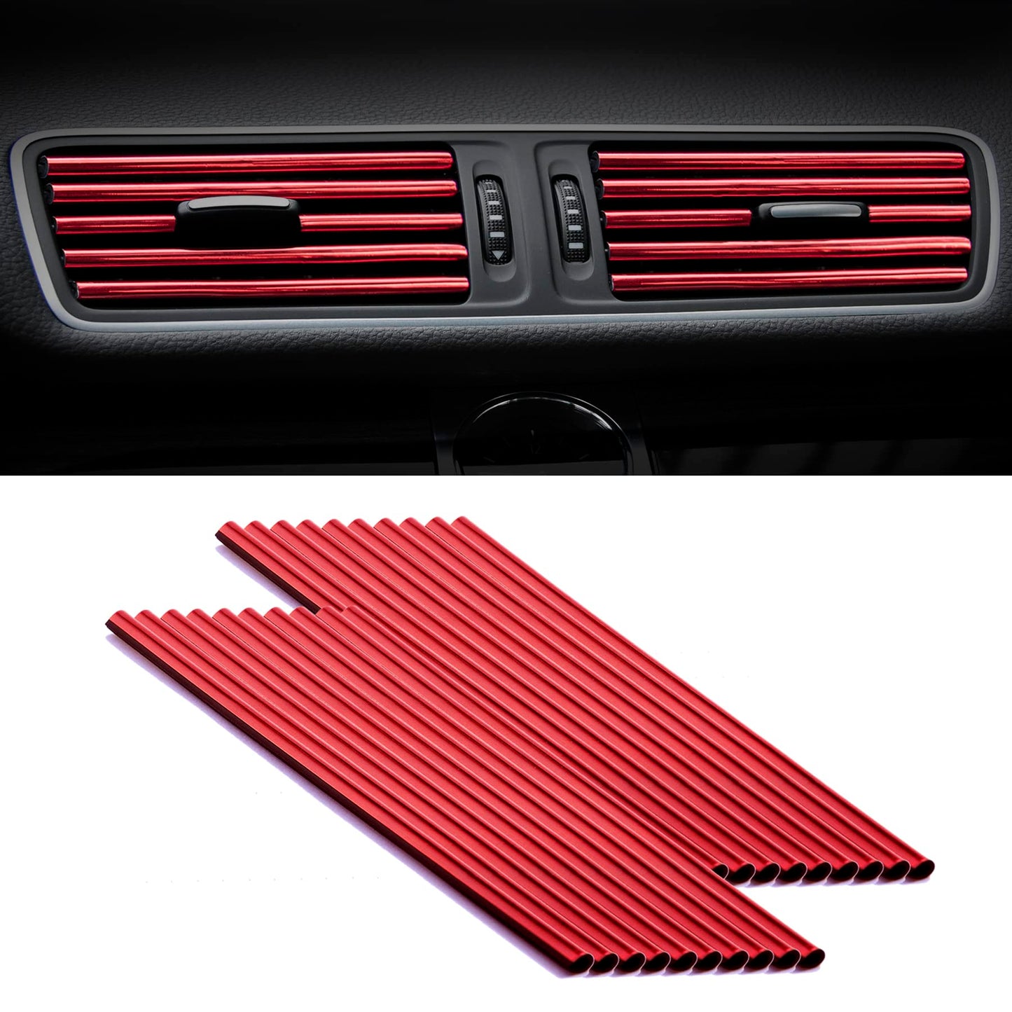 SINGARO 20 Pieces Car Air Conditioner Air Outlet Decorative Strips, Bendable DIY , Universal for Most Air Outlets, Car Interior Accessories (Red)