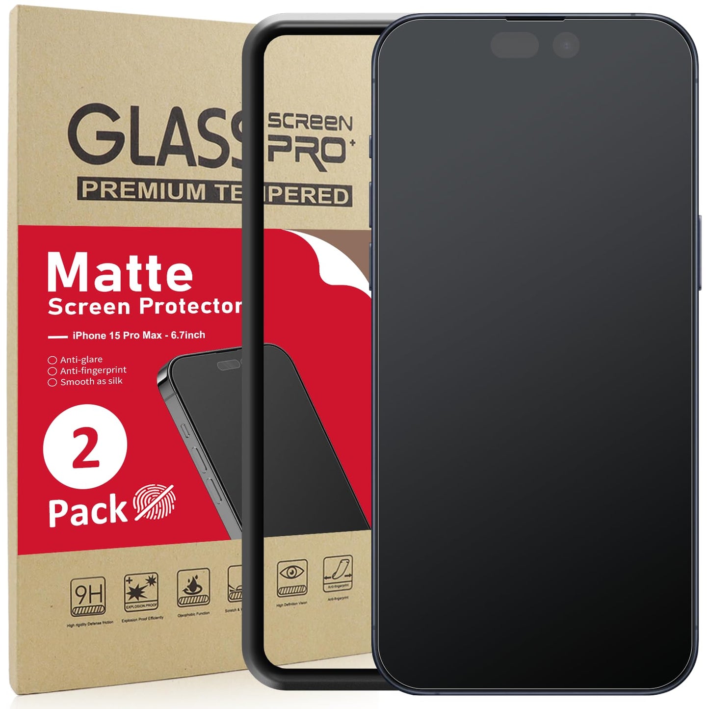 Ambison [2 Pack Matte Glass Screen Protector Compatible with iPhone 15 Pro Max, Dynamic Island Compatible/Anti-Glare [No Bubbles] Install Frame/Smooth as Silk, iPhone 15 Pro Max 6.7inch 2023