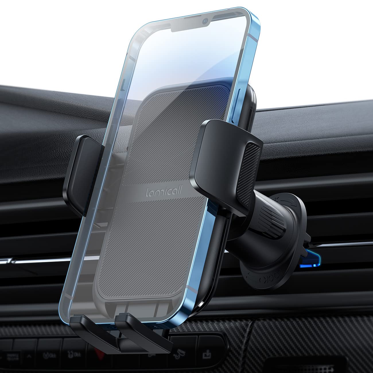 Lamicall 2023 Wider Clamp & Metal Hook Phone Holder Car Vent [Thick Cases Friendly] Car Phone Holder Mount Automobile Hands Free Cradle Air Vent for iPhone 15 14 13 Pro Max Smartphone