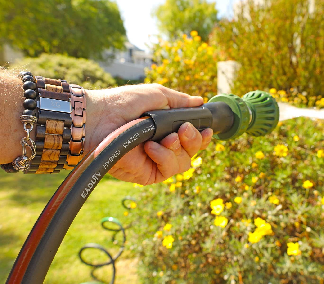 EADUTY Hybrid Garden Hose 5/8 IN. x 50 FT, Heavy Duty, Lightweight, Flexible with Swivel Grip Handle and Solid Brass Fittings, Gray+Orange