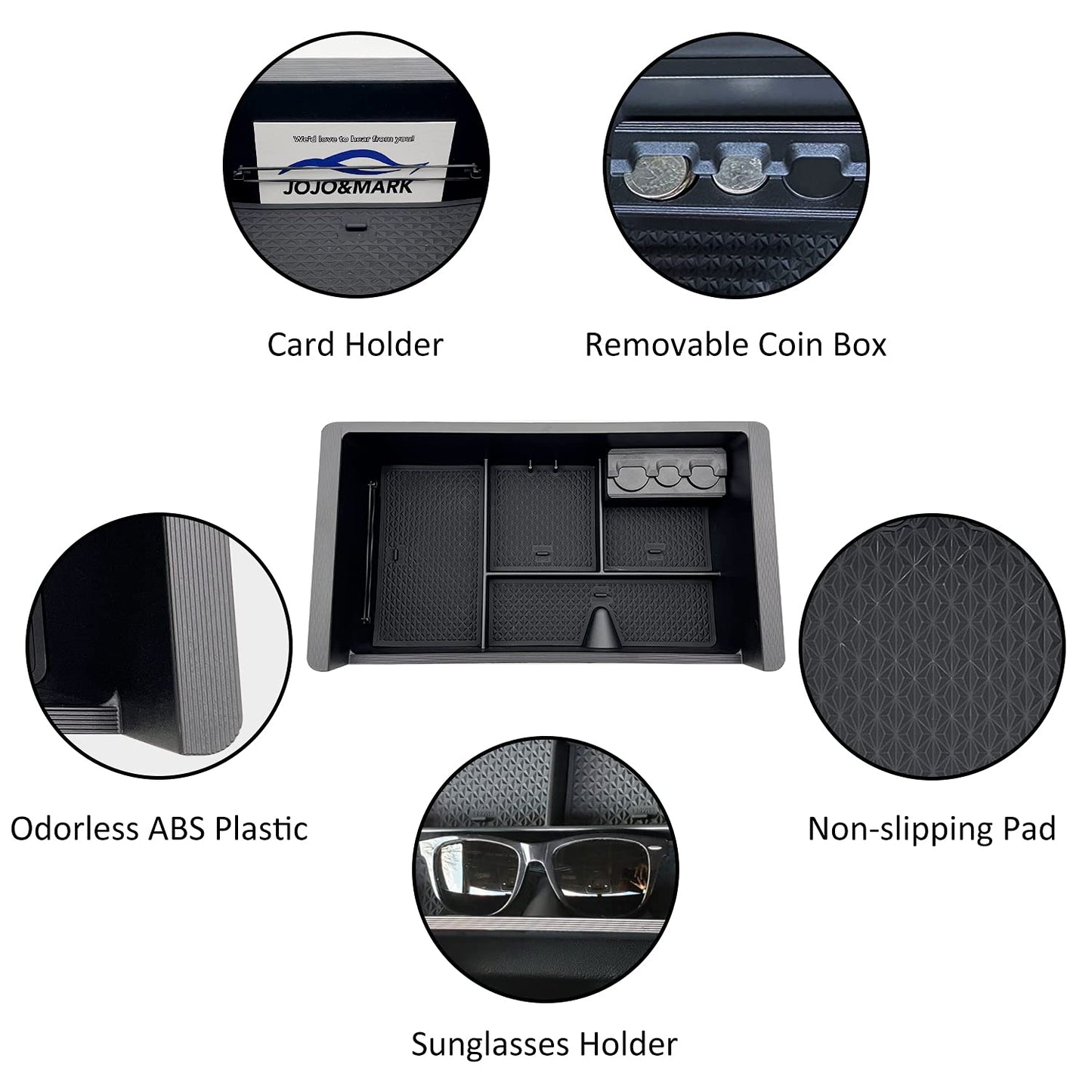 JOJOMARK Center Console Organizer Tray Compatible with 2014-2018 GMC Sierra Accessories, (2015-2020) Yukon/Chevy Tahoe Silverado Suburban, Armrest Storage Box Replaces 22817343(Black)