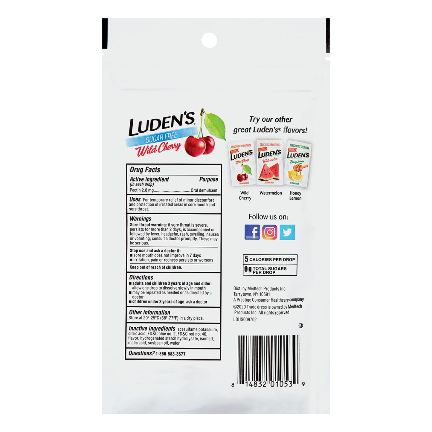 Luden's Sugar Free Wild Cherry Throat Drops, Sore Throat Relief, 75 Count