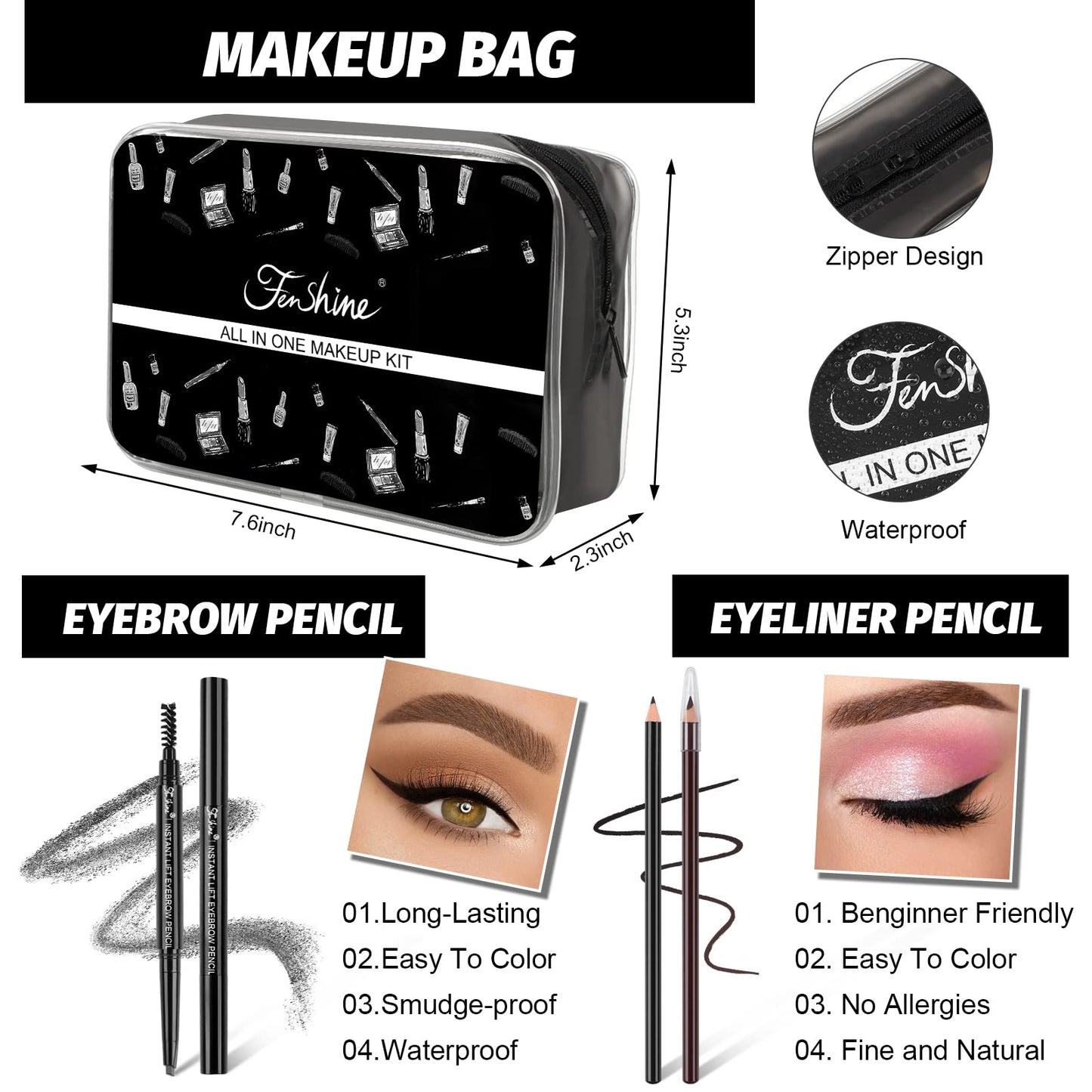 Fenshine All In One Makeup Kit for Women, Full Makeup Gift Set for Beginners, Makeup Essential Starter Bundle Include Eyeshadow Palette Lipstick Eyebrow Pencil Brush Set (Type C)