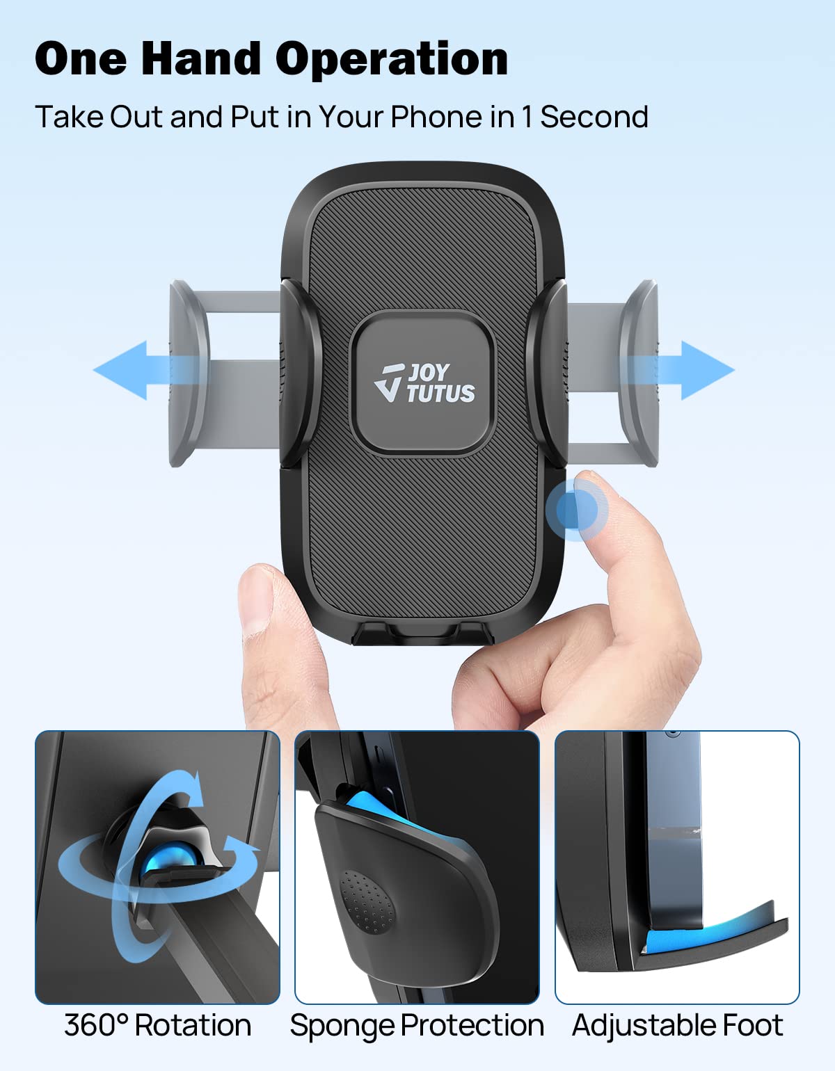 JOYTUTUS Phone Mount for Car, 3 in 1 Long Arm Strong Suction Cup Car Phone Holder, Universal Hands-Free Phone Holder for Car Windshield Dashboard Air Vent, Fit iPhone Samsung All Smartphones